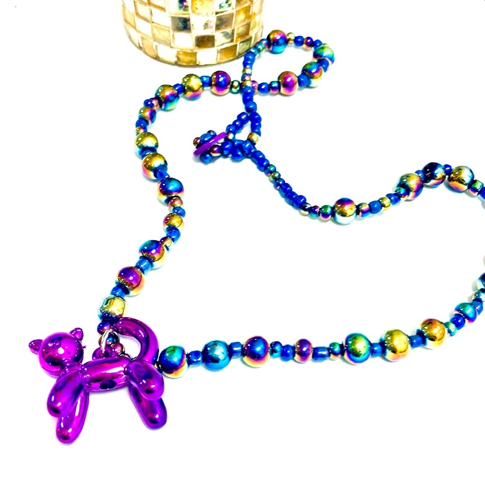 Purple Iridescent Toyland Balloon Kitty Cat Necklace